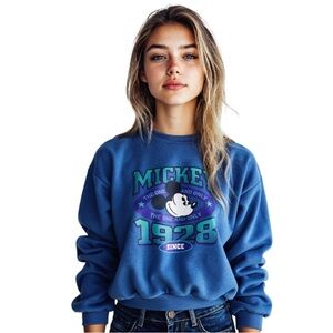 Vintage Blue Disney Mickey Mouse 1928 Crewneck Retro Sweater